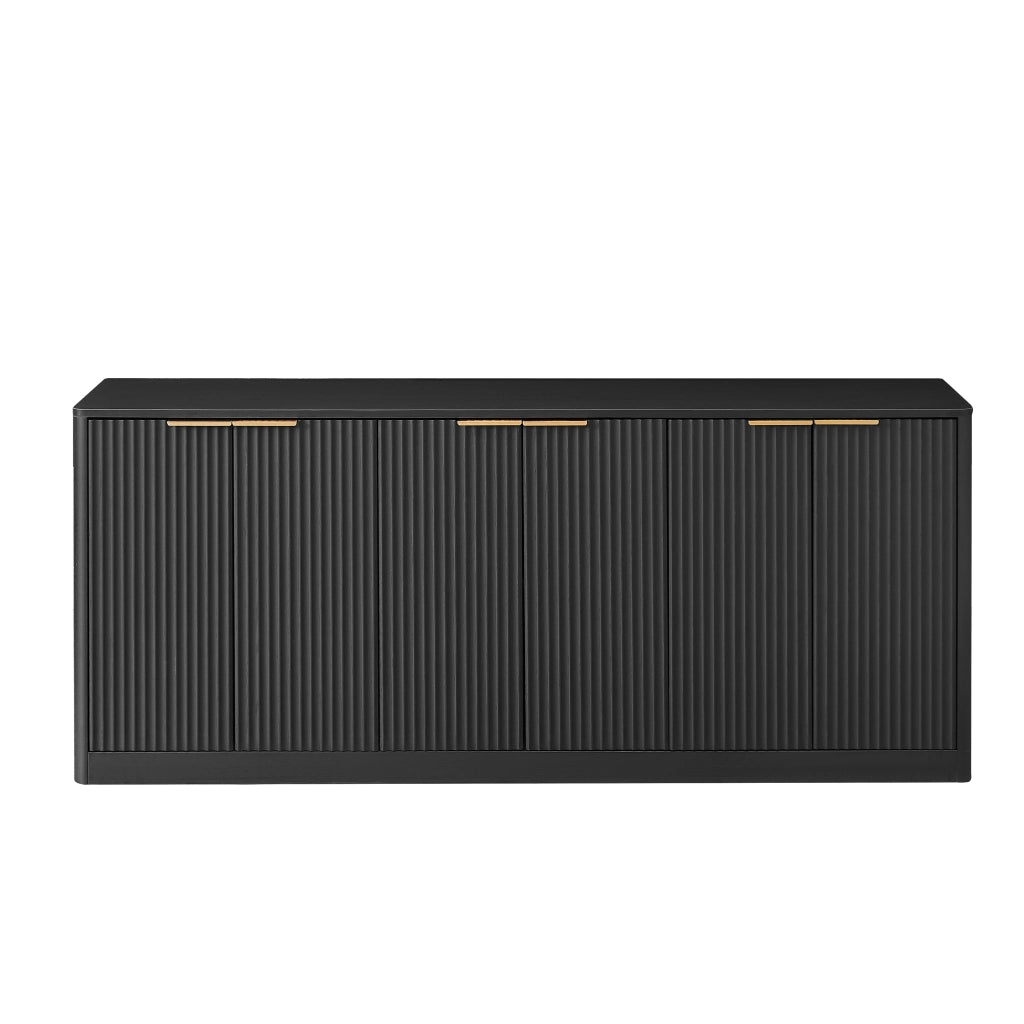 Credenza 170x40x70;5 cm con 6 ante; mobile TV e contenitore multifunzione in MDF nero