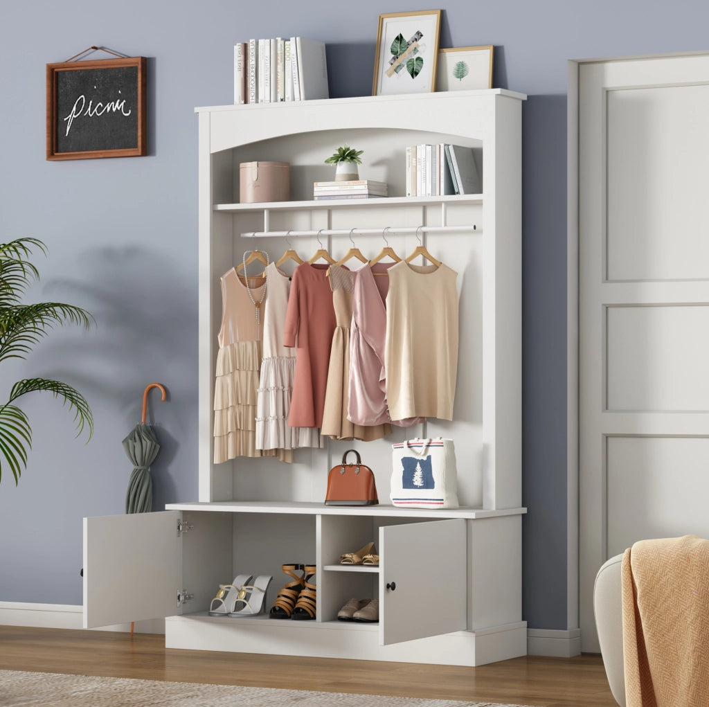 Mobile guardaroba con panca e barra appendiabiti; 120 ¡Á 40 ¡Á 190 cm; bianco