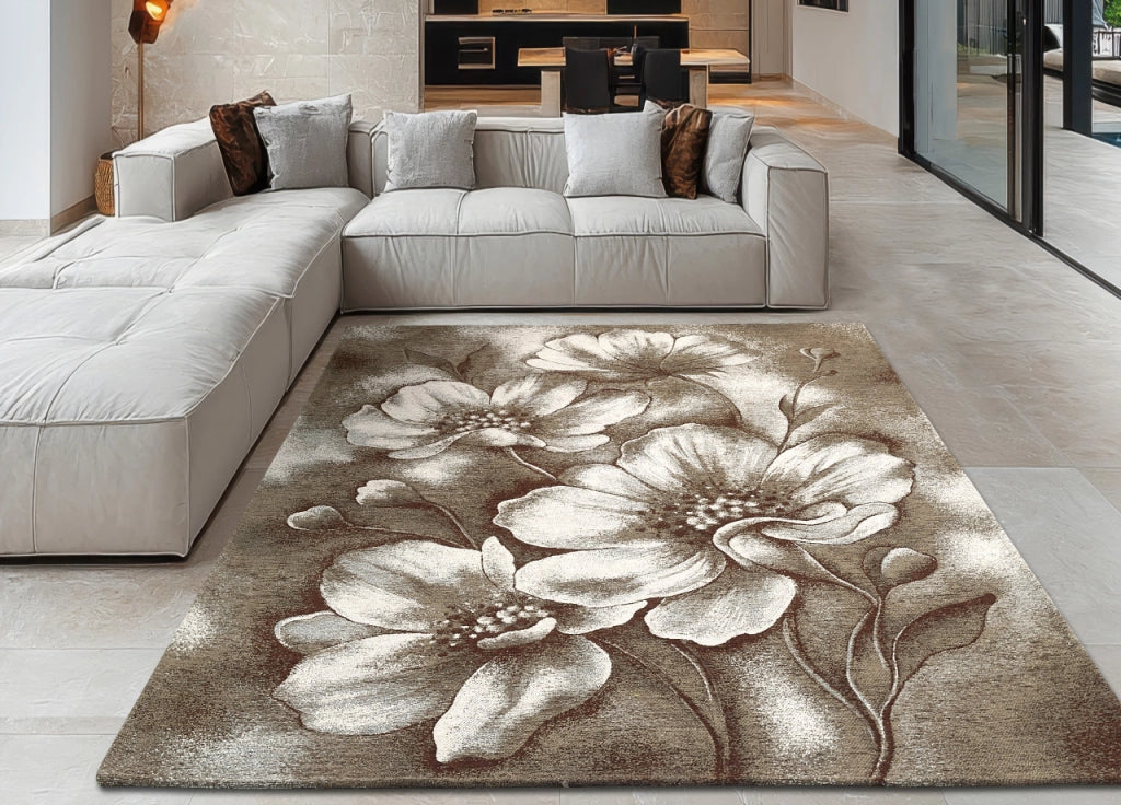 Tappeto Salotto Velour Antiscivolo Disegno Asturia By Suardi - 115x175 - Fango