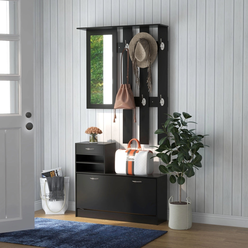 Set Ingresso con Specchio e Appendiabiti ¨C Zephmum ¨C 2 Pezzi Nero