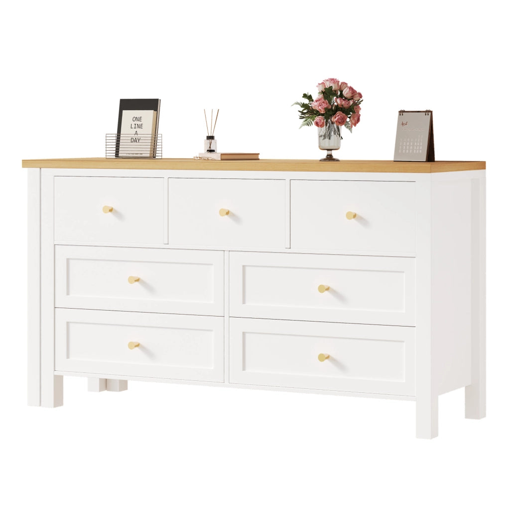 Scrivania girevole 2-in-1 con 7 cassetti; 120x40x70 cm; truciolare; bianco e rovere