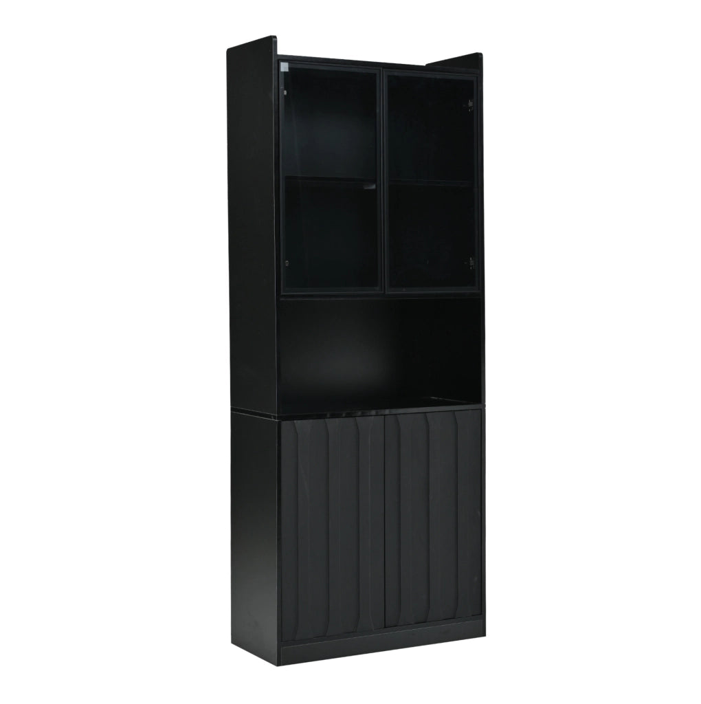 Vetrina ULEVR 80x35x200 cm con 4 ante, vetro temperato, ripiani regolabili e LED Bluetooth, nera