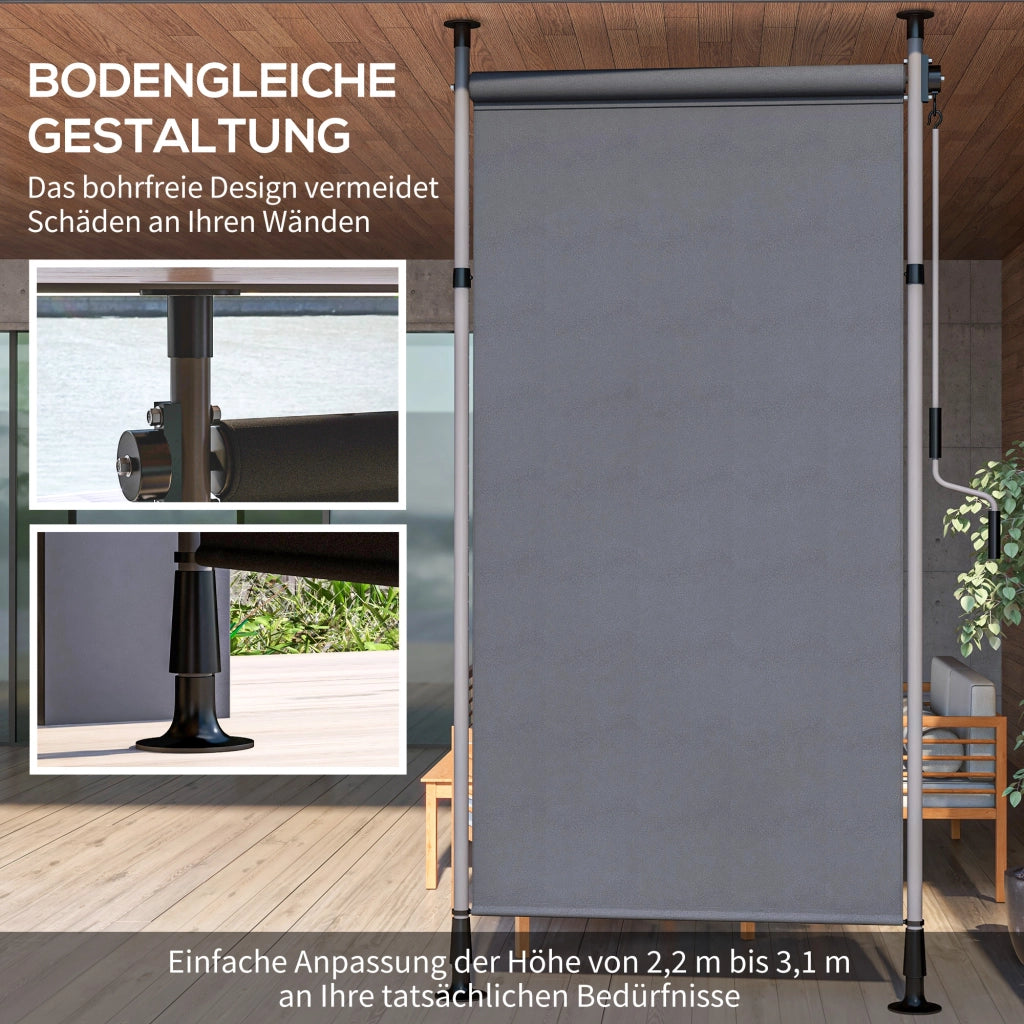 Tenda da sole verticale autoportante regolabile con manovella tela in poliestere grigio scuro 150 × 220-310 cm