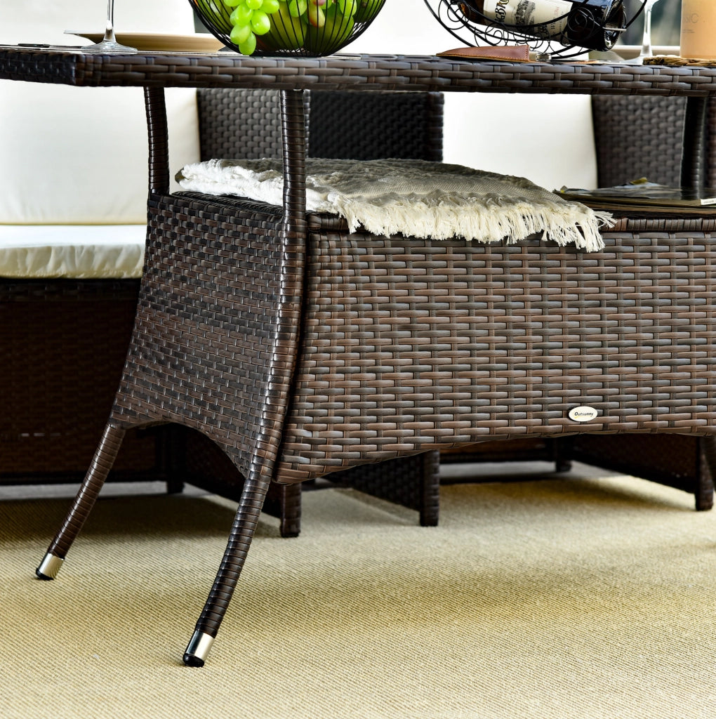 Tavolo da giardino 150x85x74 cm in polyrattan marrone con piano in vetro di sicurezza
