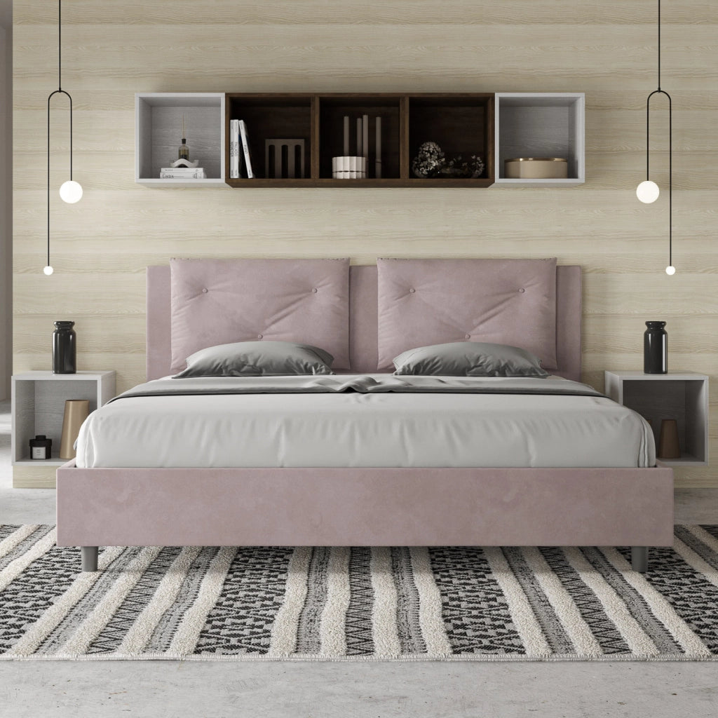 BS COM Letto con rete imbottito 180x200 microfibra glicine