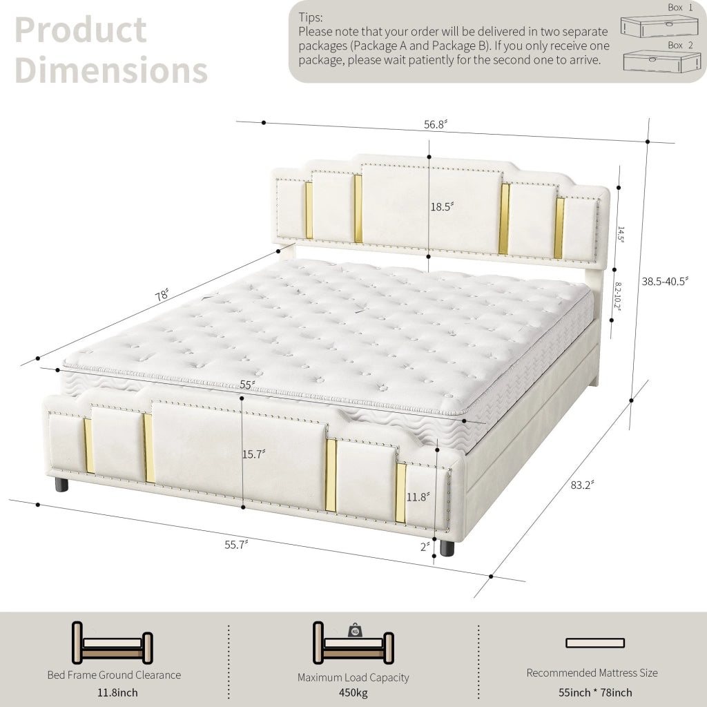 letto imbottito velluto beige 140 x 200 cm