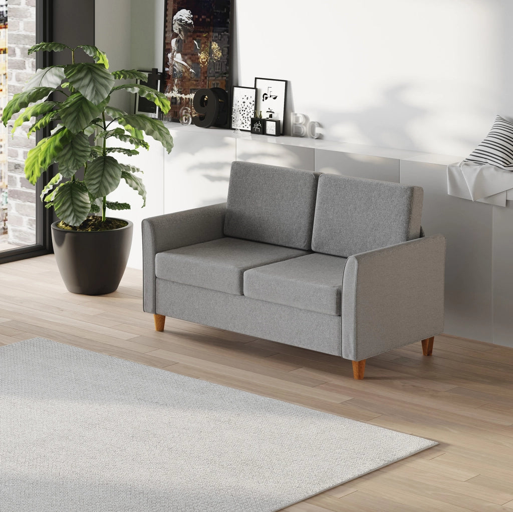 Divano doppio con cuscini sfoderabili in lino grigio chiaro 141x65x78 cm per soggiorno