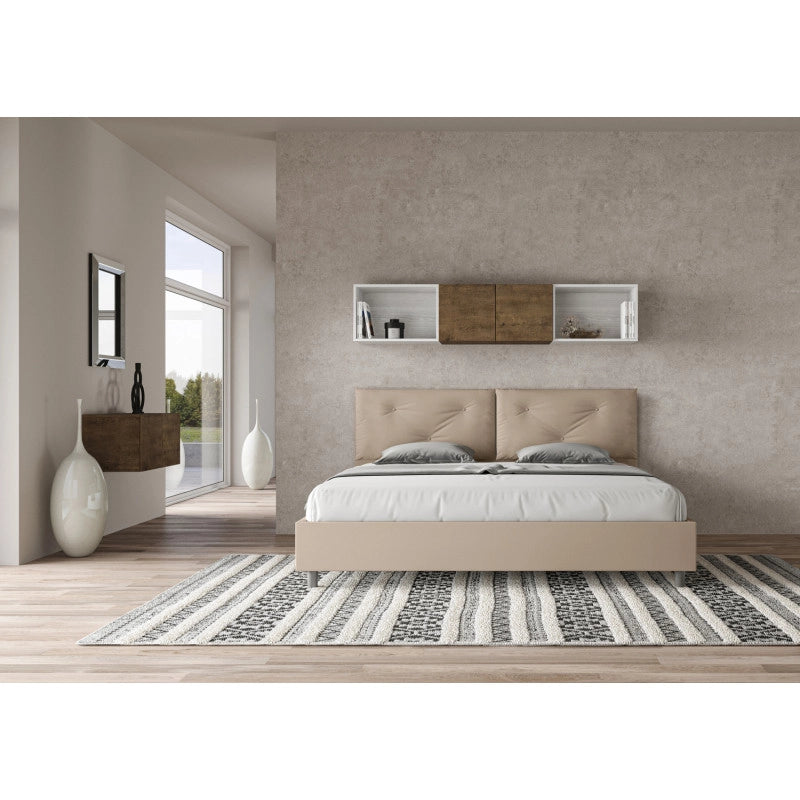 Letto imbottito Matrimoniale 200x200 cm Large - Similpelle,Senza rete,Tortora