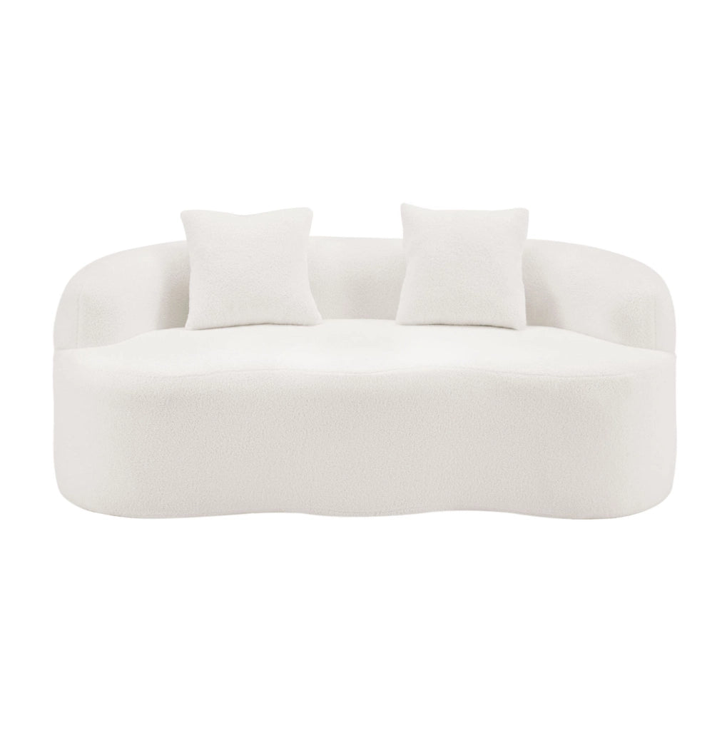 Divano loveseat 2 posti curvo con 2 cuscini; schiuma e molle; bianco