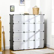Scarpiera modulare a 12 cubi in plastica nera 125x32x125 cm