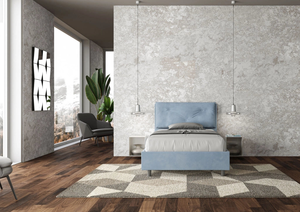 BS COM Letto una piazza e mezza contenitore imbottito 120x210 microfibra azzurro