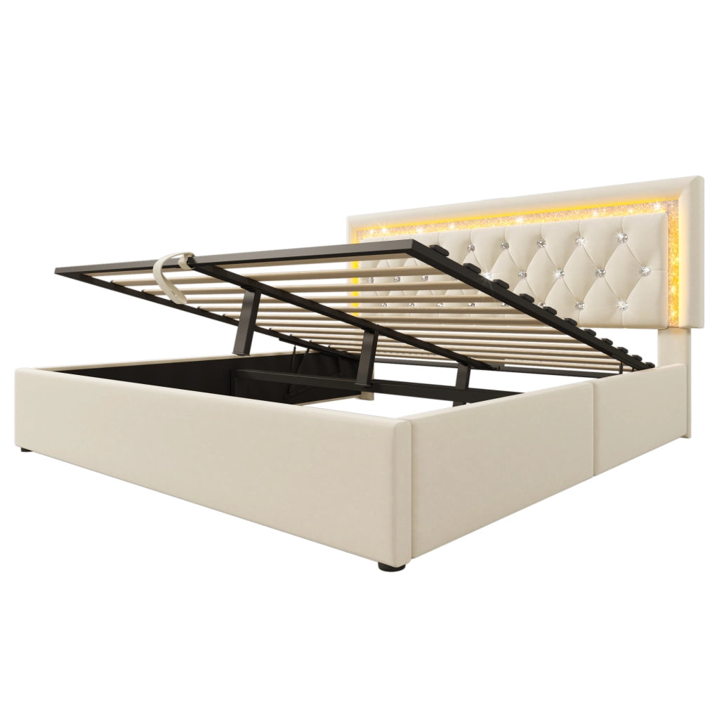 Letto matrimoniale con materasso incluso beige 160x200 cm