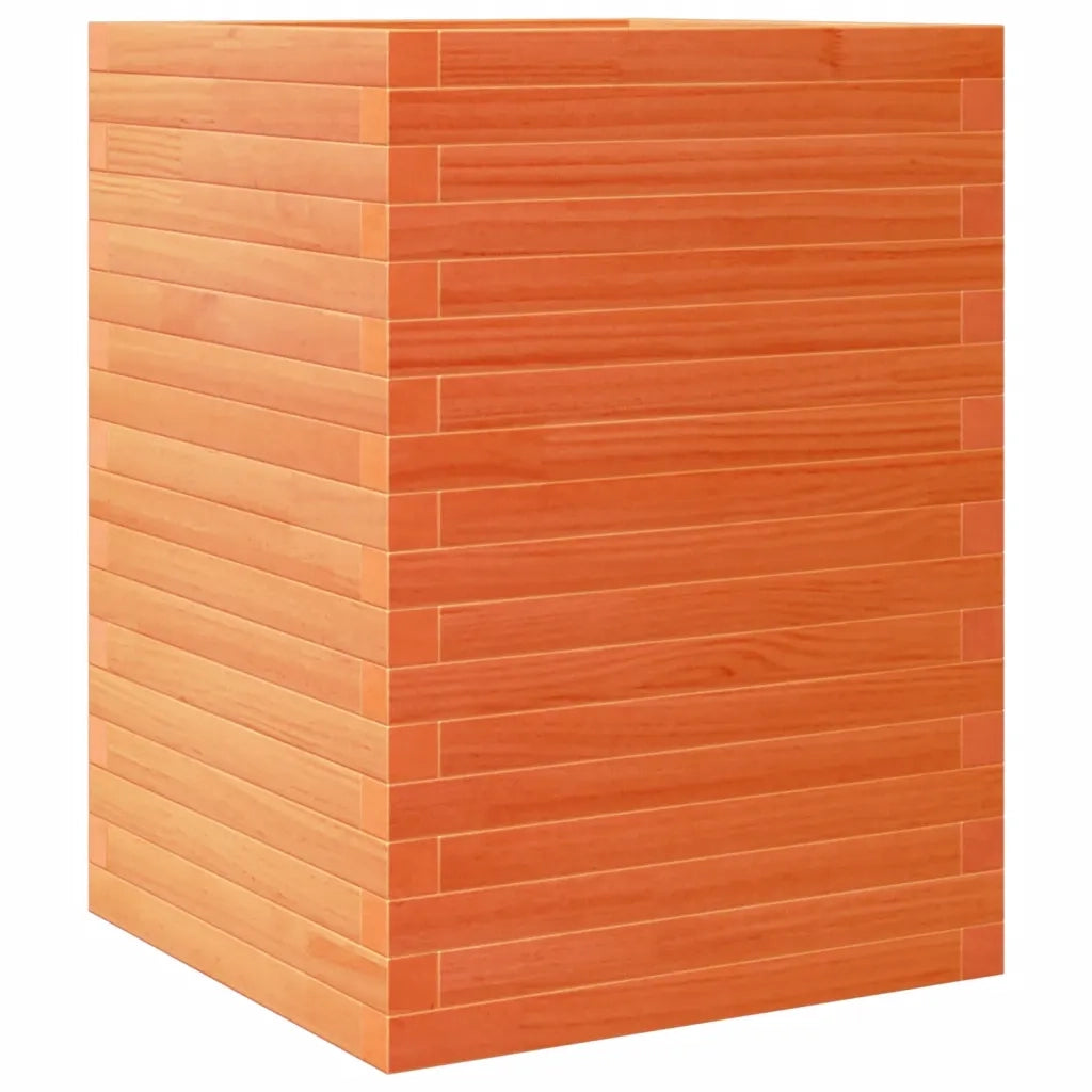 Fioriera | Cassetta per fiori | Vaso Giardino Marrone Cera 50x50x68,5cm Legno Massello Pino