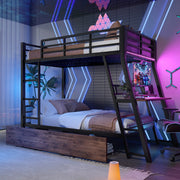 Letto a soppalco 90 x 200 cm con scrivania, cassetti e LED, metallo e MDF, nero