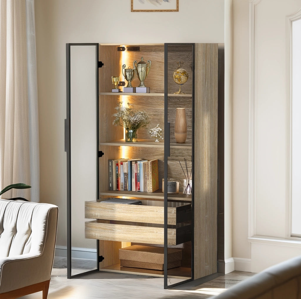 Mobile contenitore con luce LED e ante in vetro satinato