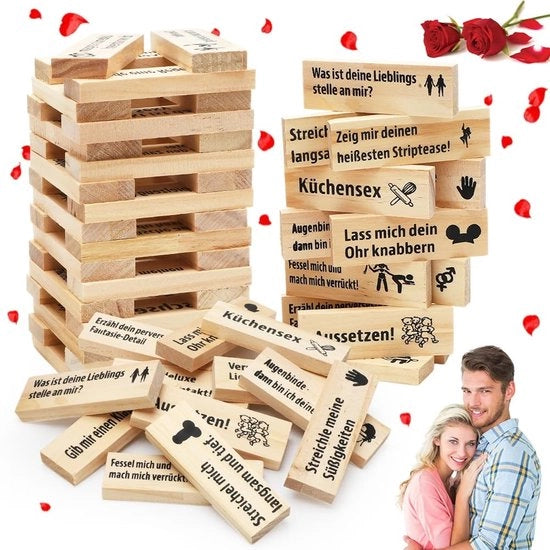 Gioco di Blocco a 48 Pezzi - Blocchi in Legno - Giochi di Coppia - Sfide di Gioco - Serate Emozionanti - Regole Facili - Gioco di Legno