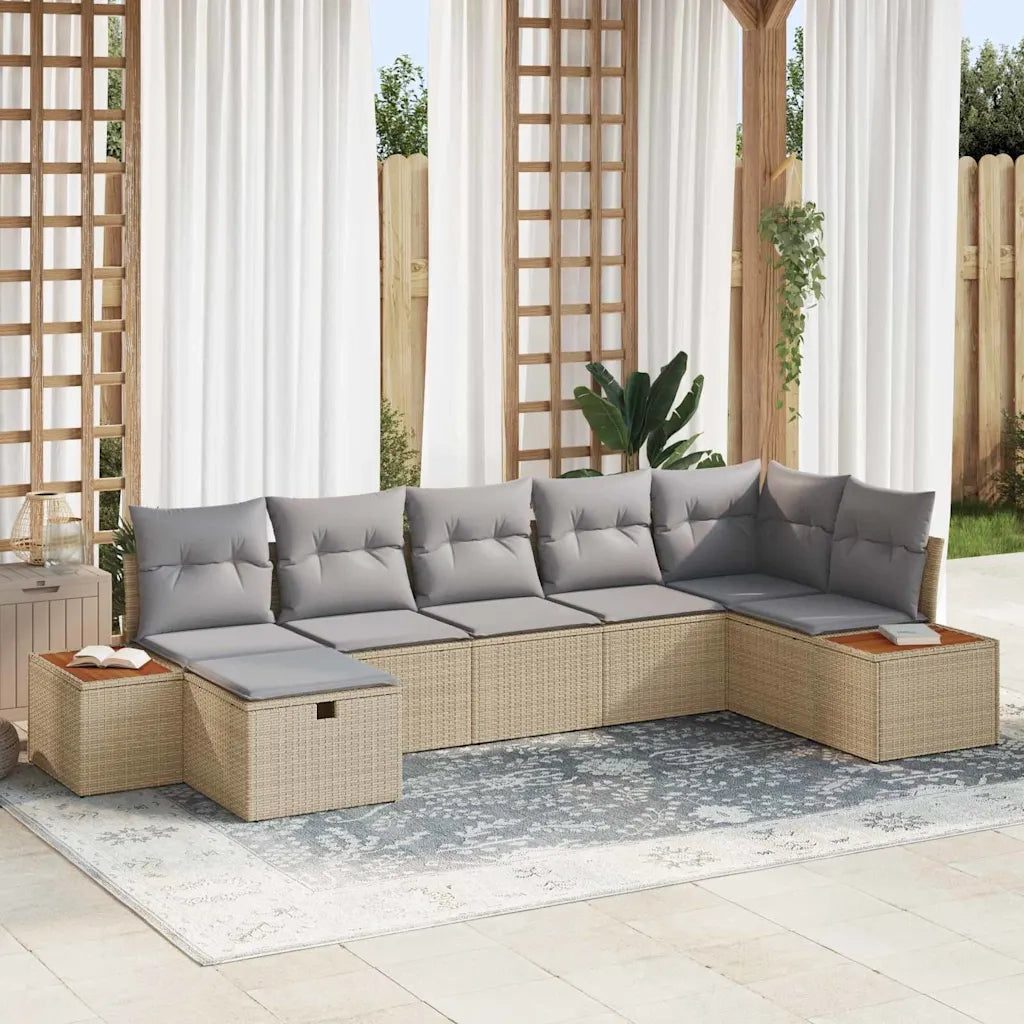 Set Divano da Giardino con cuscino 8 pcs Beige polyrattan