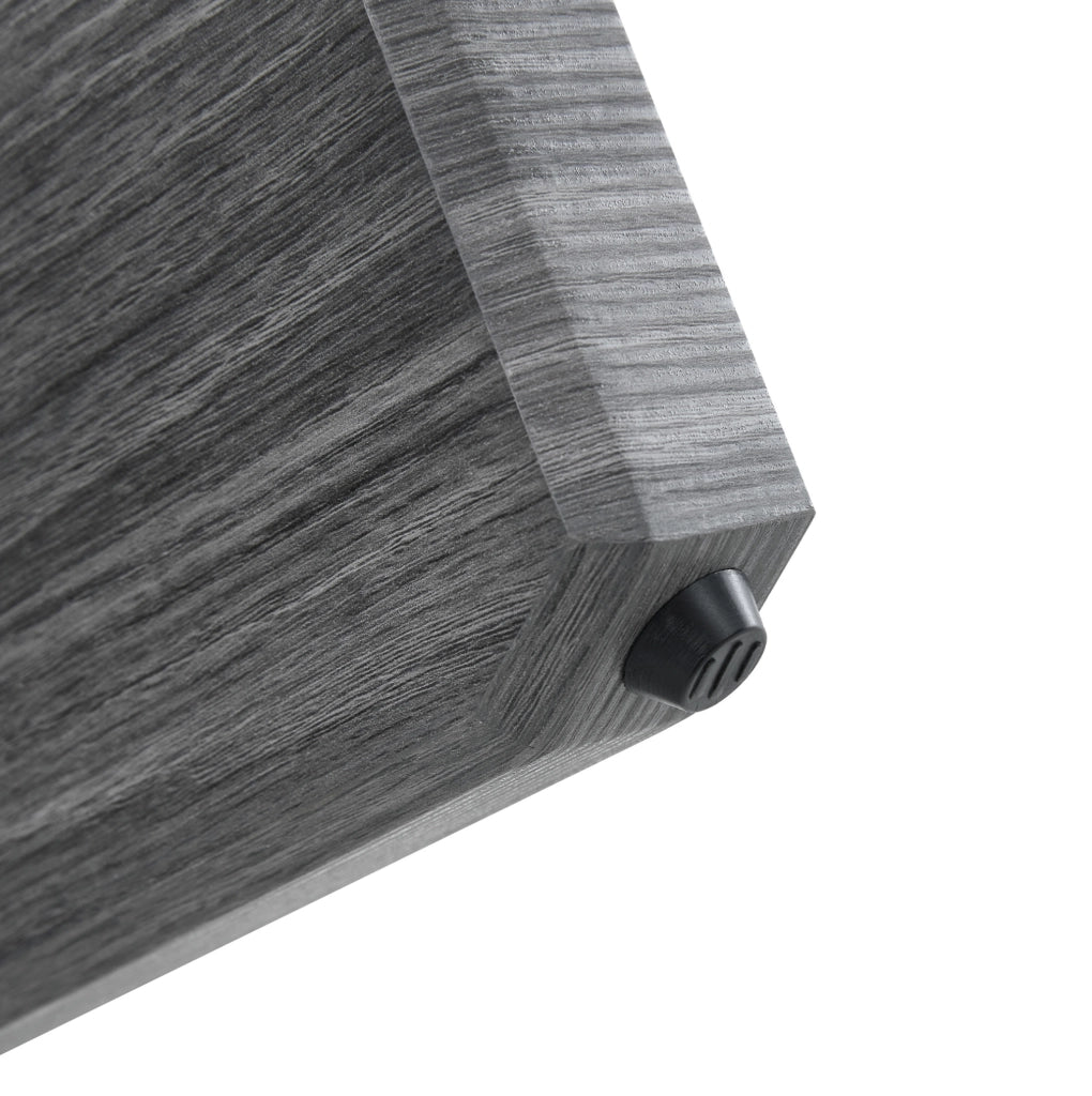 Tavolino rotondo in MDF e vetro temperato grigio, diametro 79 cm, gambe a croce