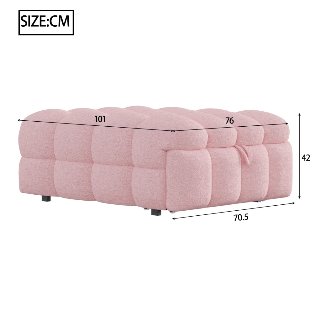 Letto imbottito con poggiapiedi 2 in 1, divano letto estraibile, letto singolo Puffy, bouclé - Rosa