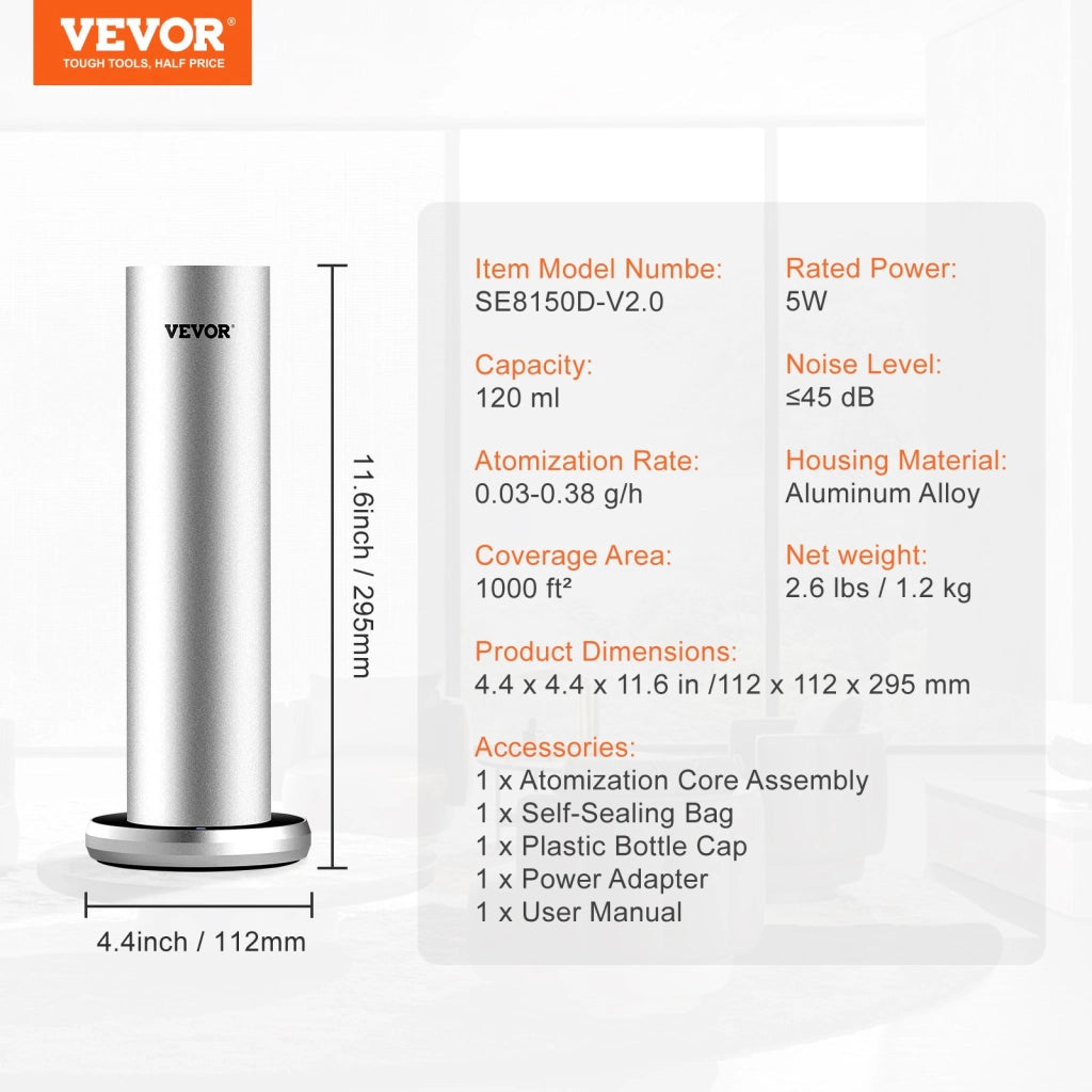 Diffusore di aromi ad aria fredda Bluetooth 120 ml in lega di alluminio SE8150D-V2.0 per casa e ufficio 5W