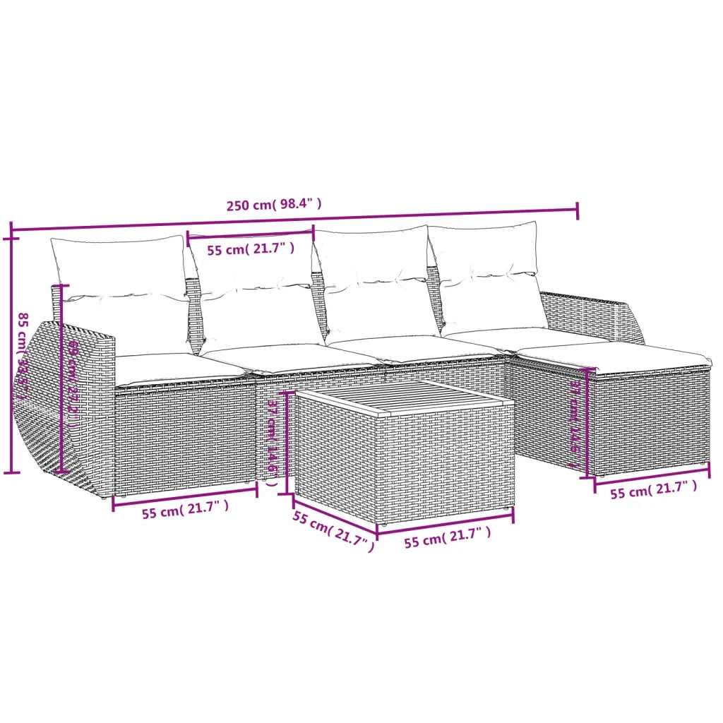 Set Divano da Giardino 6 pz con Cuscini Beige in Polyrattan