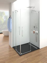 Box doccia angolare VETRUM apertura al vertice 145x70 cm (143-148/65-70) acciaio inox lucido