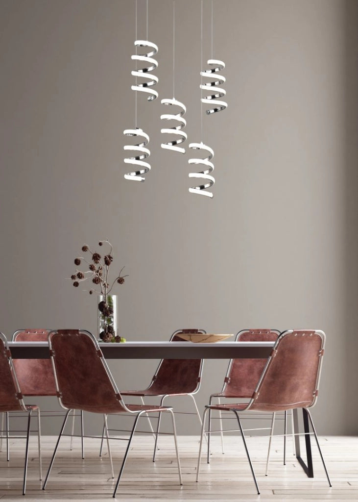 Lampada a sospensione LED 5 luci, metallo, cromo, 45x150x45 cm, Laola