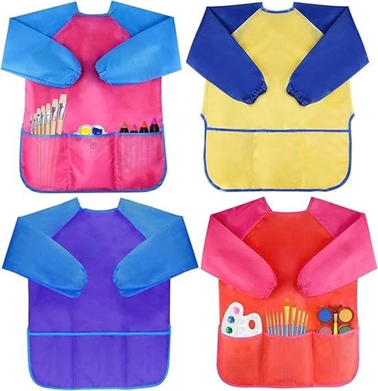 4 pezzi - Schermo per bambino - schermo - schermo per verniciare - schermo per dipingere - schermo per hobby - colore - Lunghe maniche - impermeabile - con 3 tasche - Schermo per artista - Protezione per abbigliamento