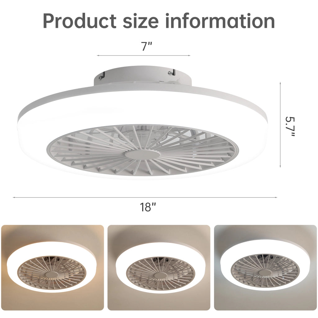 Ventilatore da soffitto senza pale 18" con luce dimmerabile e telecomando, design bianco moderno per camere da letto e cucina