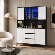 Cristalliera con LED regolabile via app; 3 cassetti e portabicchieri dorato in MDF bianco e nero 120 ¡Á 40 ¡Á 160 cm