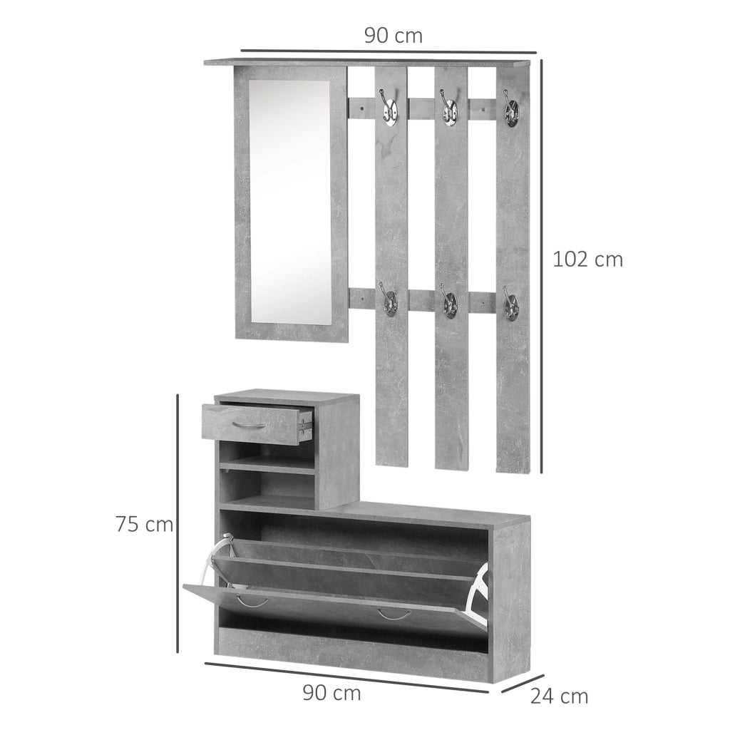 Mobile da Ingresso Appendiabiti con Scarpiera e Specchio ¨C Minimal ¨C Grigio Cemento