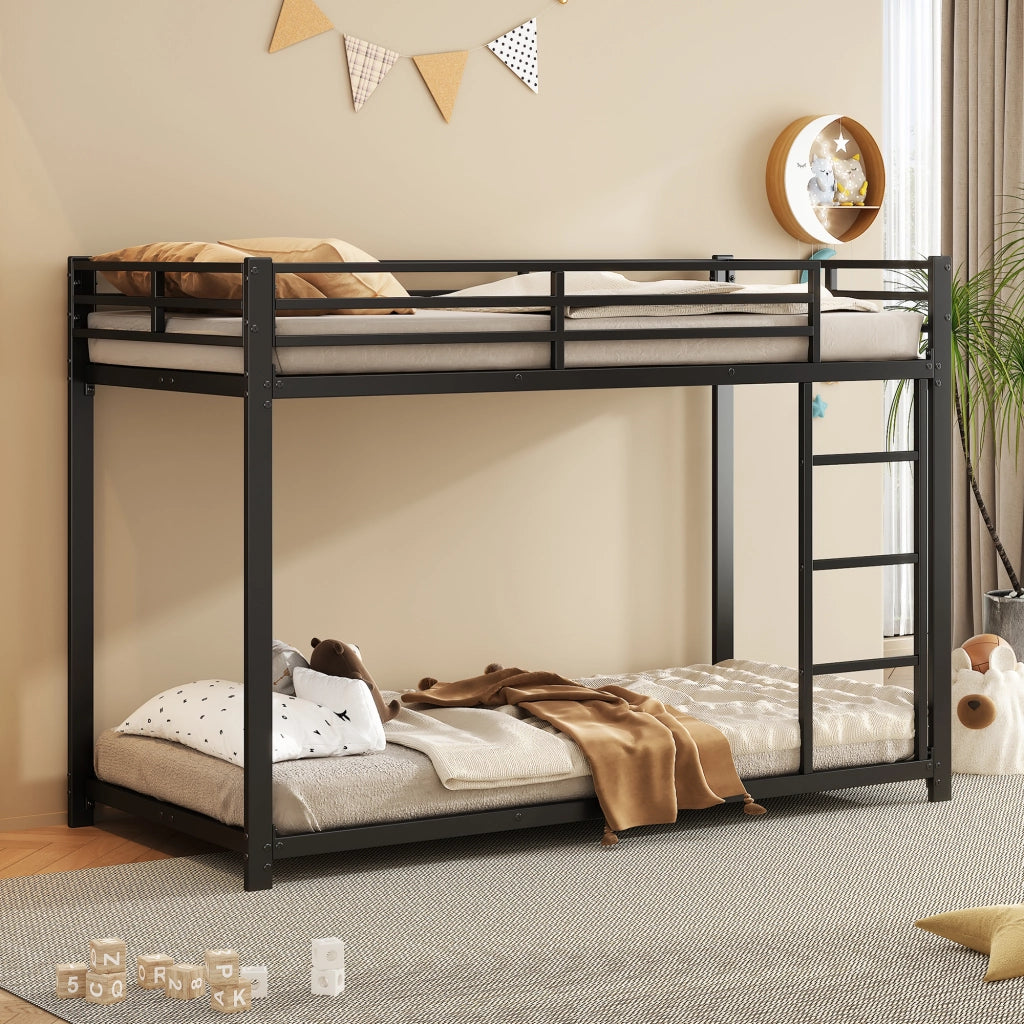 LETTO A CASTELLO 90x200 cm in metallo nero, struttura quadrata