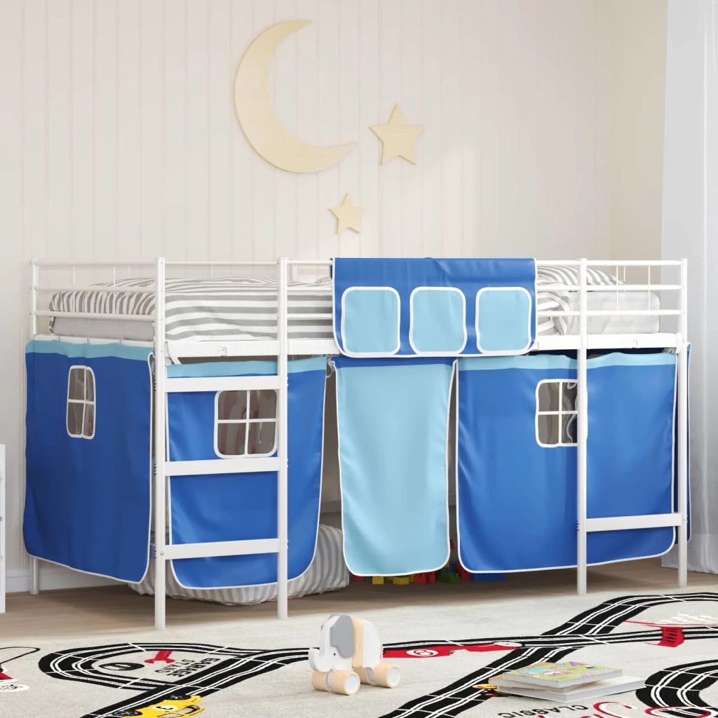 Struttura del Letto Loft per Bambini con Tendine-Giroletto per bambini Bianco e Blu 824574