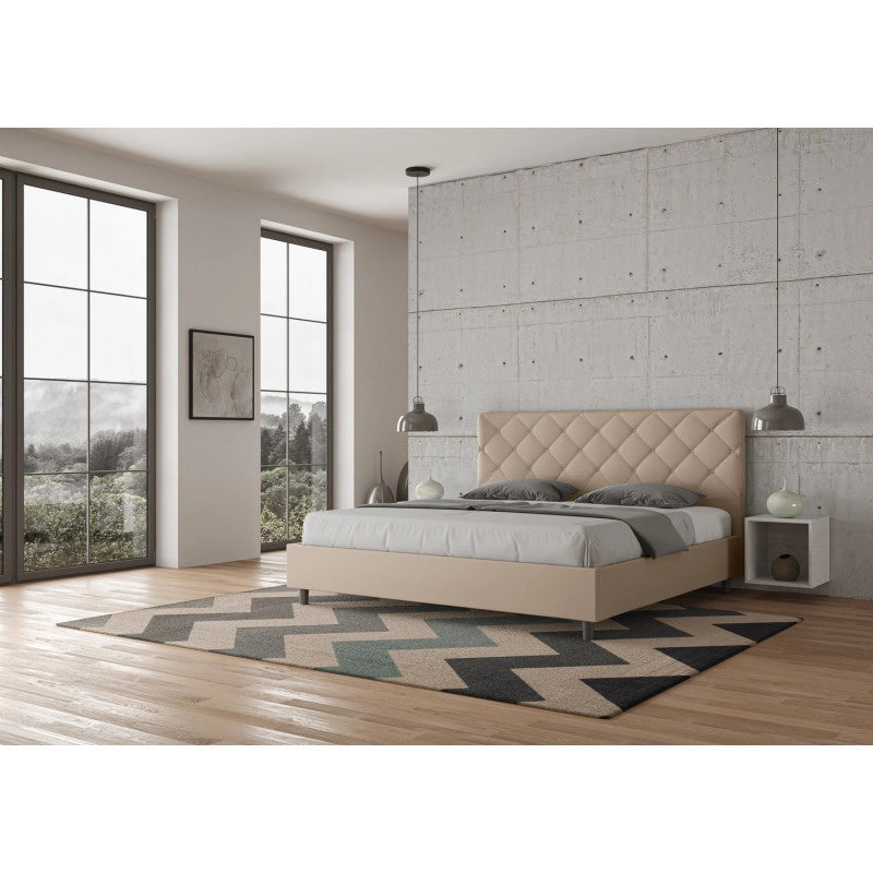 Letto imbottito Matrimoniale 190x200 cm Priya - Similpelle,Tortora,Contenitore