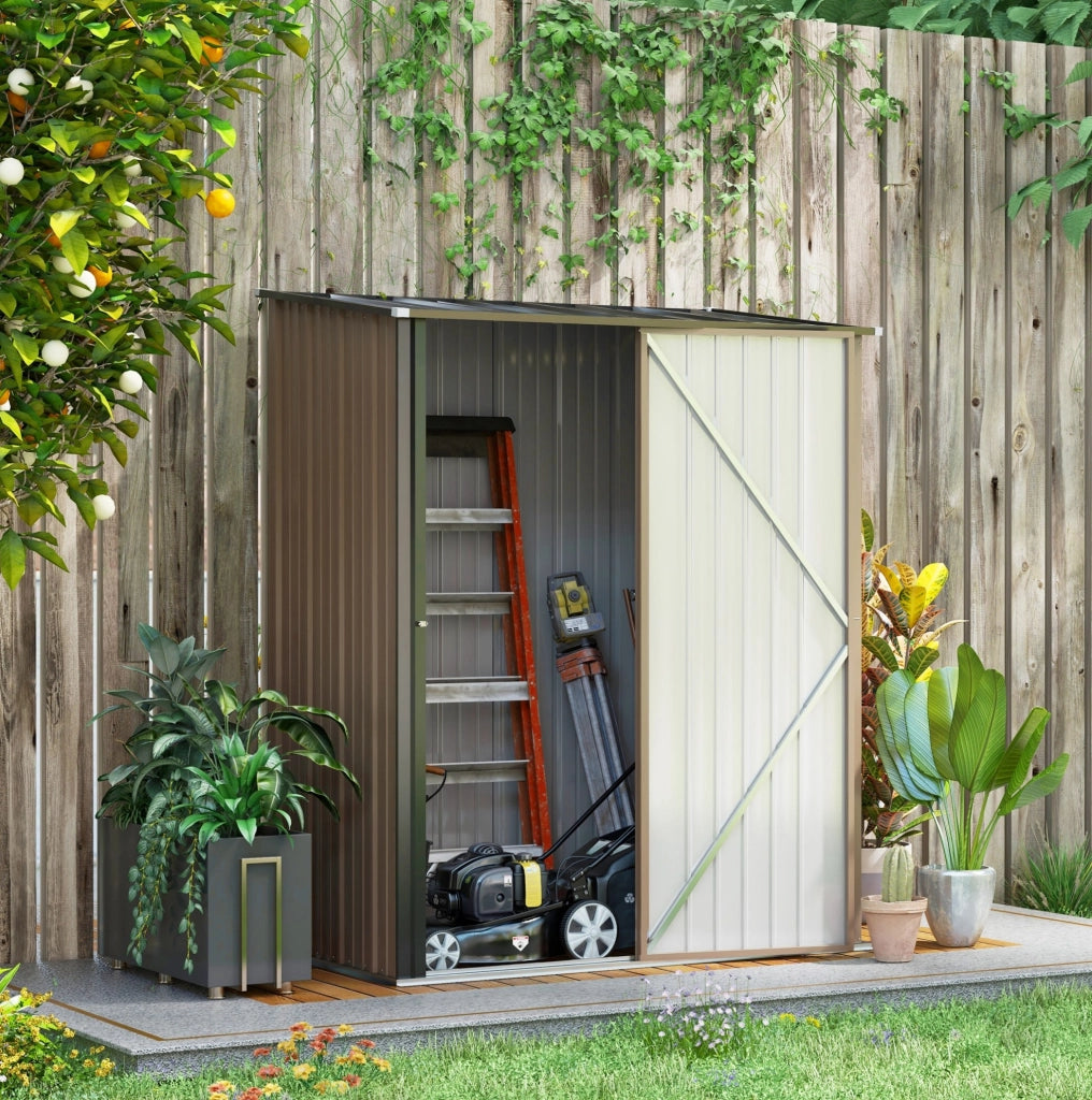 Casetta da giardino in acciaio zincato con tetto inclinato e porta chiudibile; marrone 161;5 x 94;5 x 196 cm