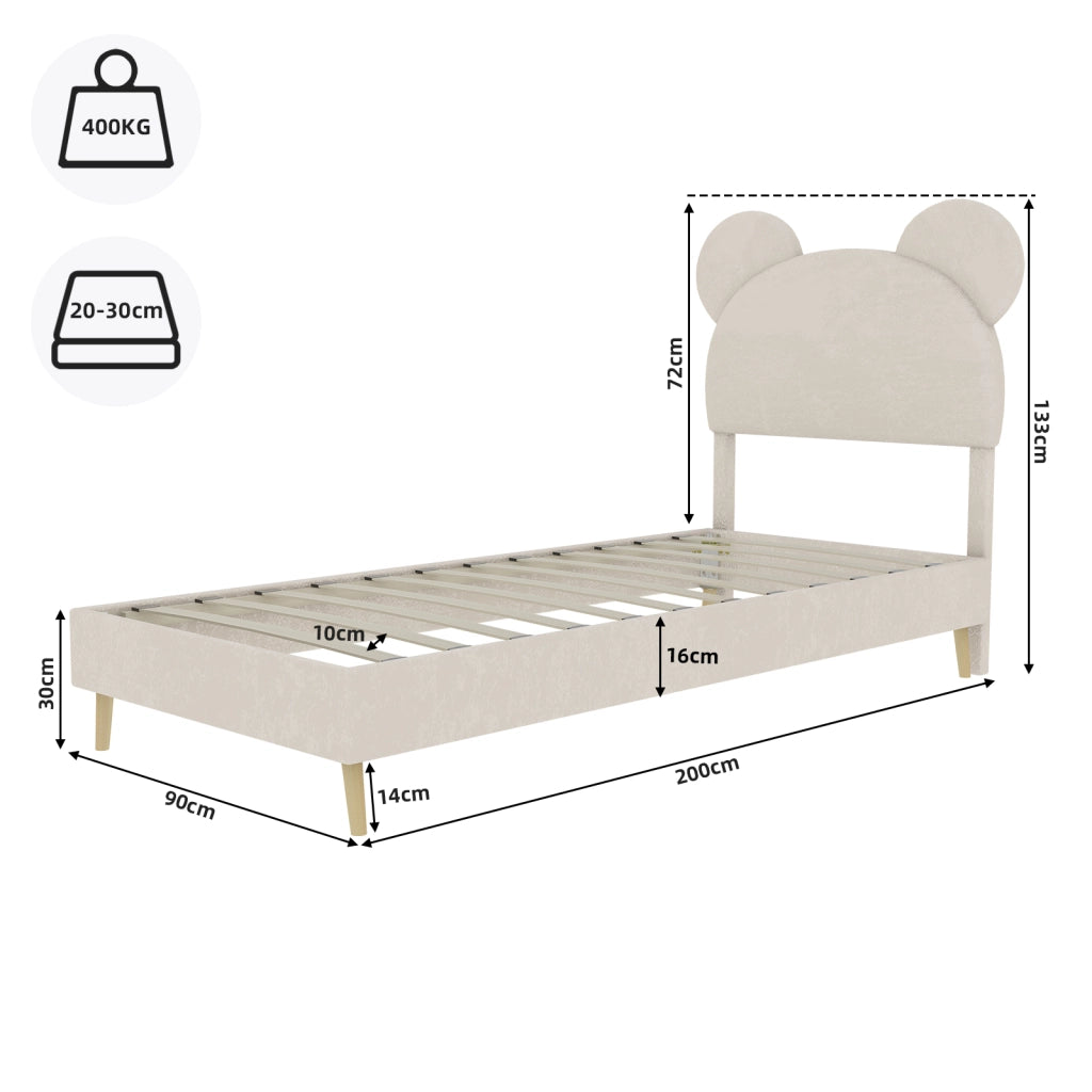 Letto contenitore per bambini 90 × 200 cm con vano sollevabile pneumatico, senza materasso, in tessuto beige