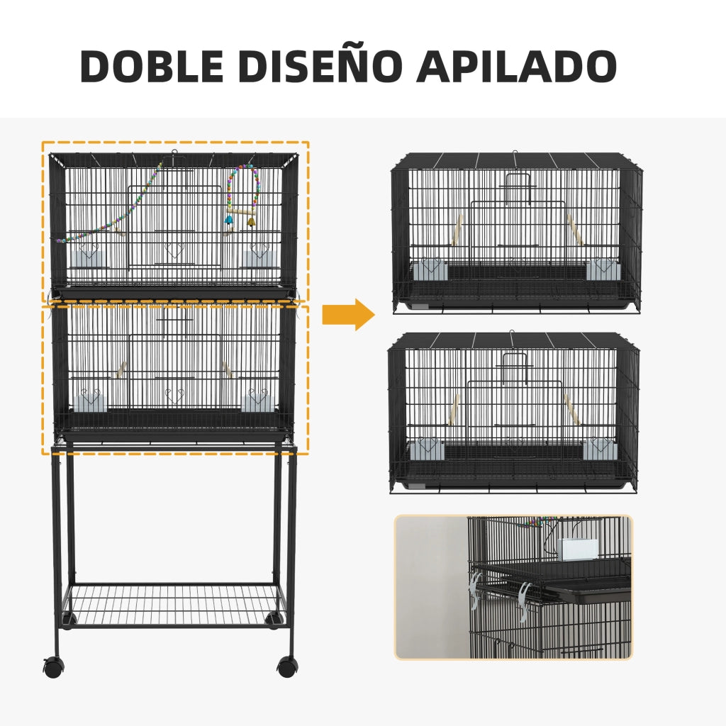 Armadio a doppia anta con ruote e appendiabiti ¨C Zephmum ¨C 77x46x164 cm nero