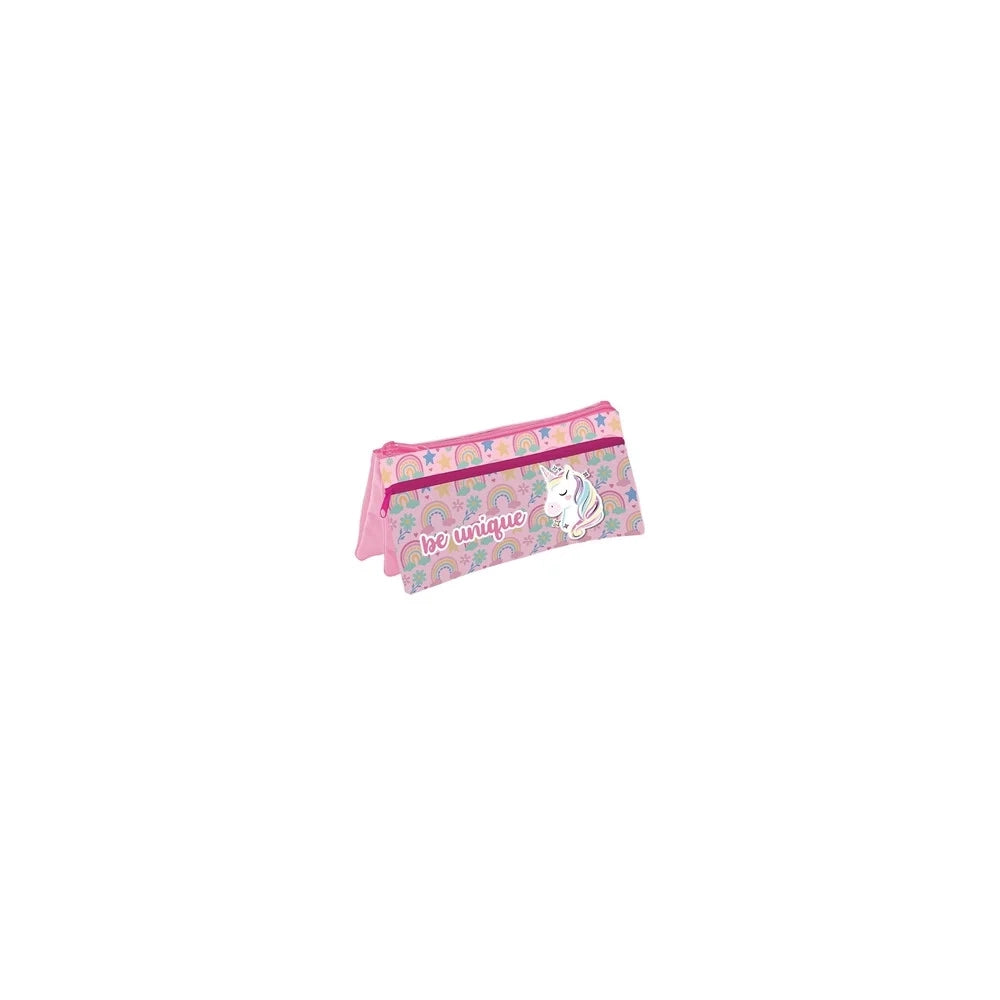 Trade Shop - Astuccio Taschetta 3in1 Grafica Unicorno 3 Scomparti Bustina Portacolori Scuola 736833 -