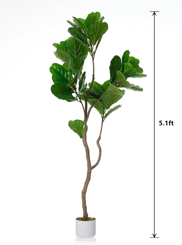 Ficus Lyrata Artificiale 155 cm con Foglie in PEVA e Vaso da Pavimento