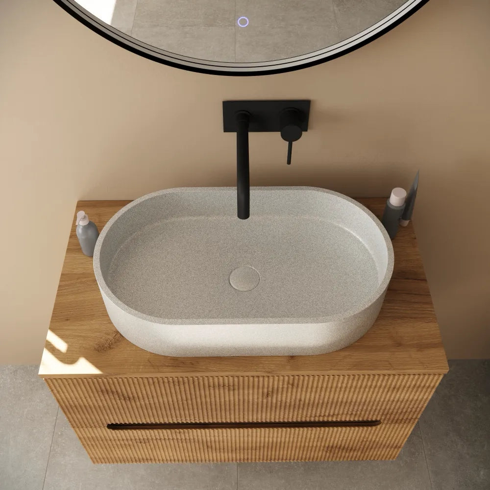 Lavabo da appoggio ovale in microcemento 60x35x12 cm bianco | Iseo