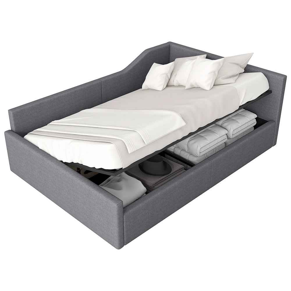 Letto imbottito - Xylo - 140x200cm con contenitore, grigio