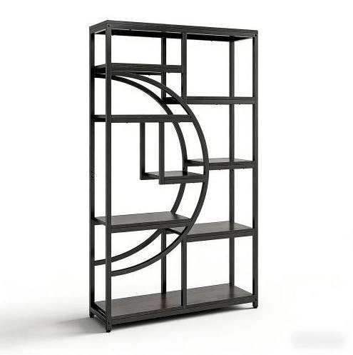 Libreria moderna a 9 ripiani in metallo e legno nero