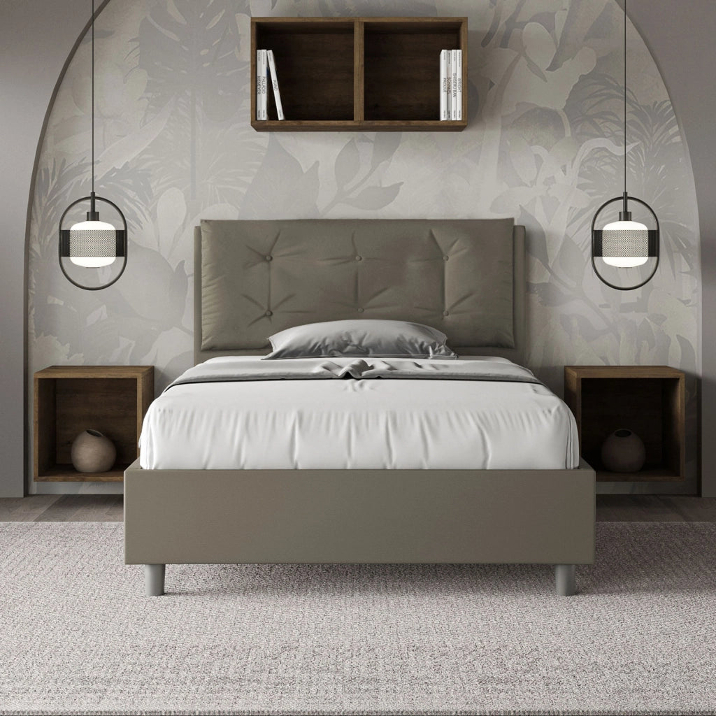 Letto 1 Piazza E Mezzo 120x200 cm Senza Rete Imbottito in Similpelle Annalisa Large Cappuccino