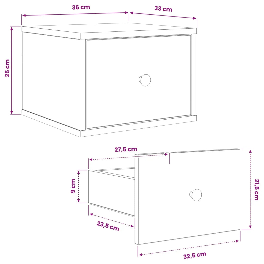 Mobiletto da comodino a parete OMMEN Rovere Nero 8007471