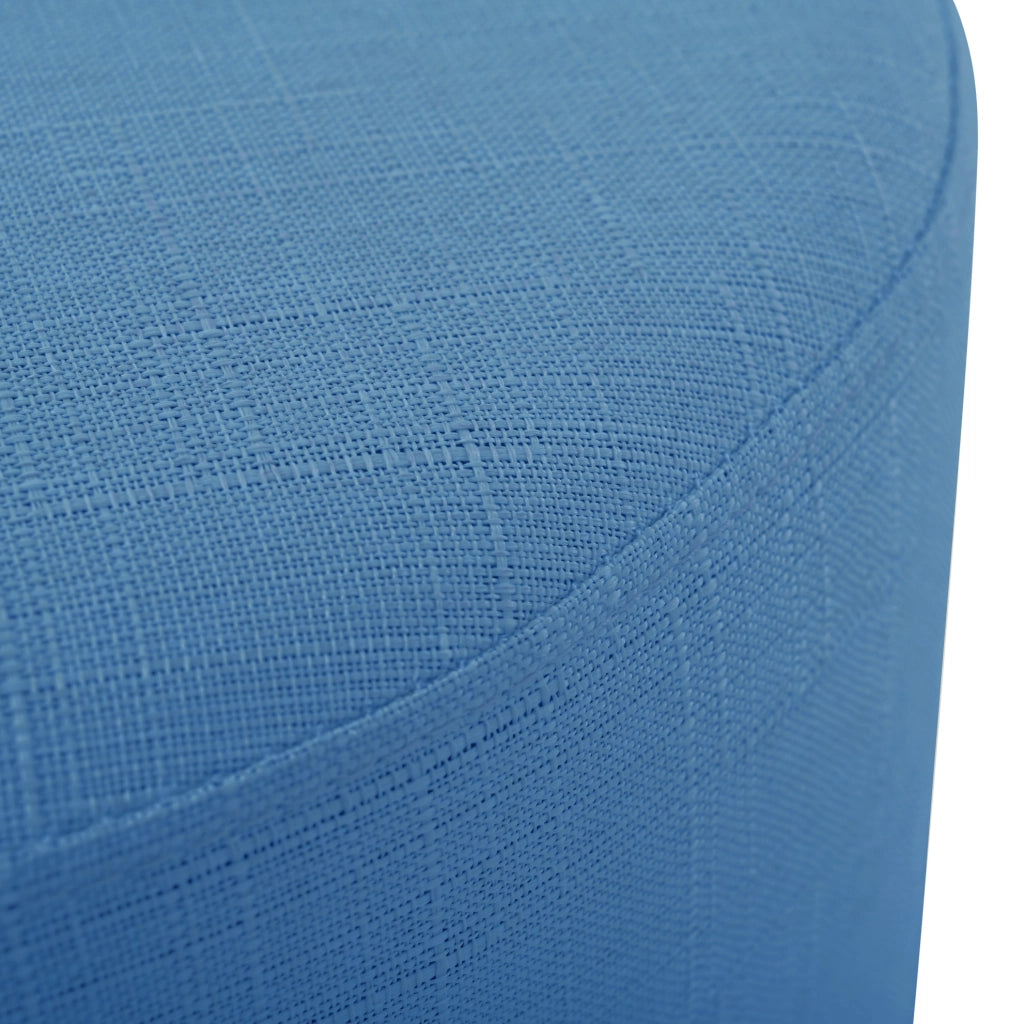 Set di 2 Pouf Nesting con Contenitore, Rivestimento in Lino Blu e Vassoio in Legno, Tavolino e Panca tonda Ø 58 cm