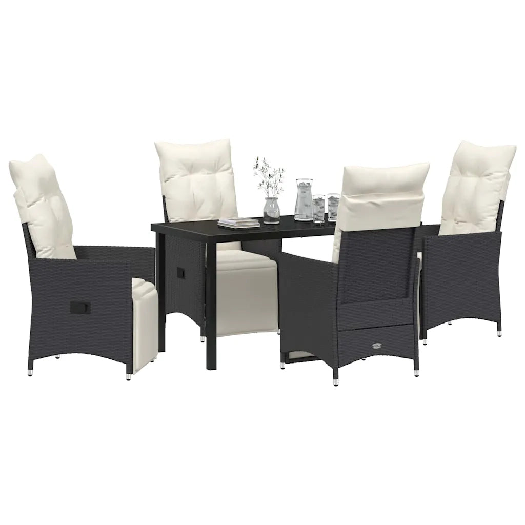 Set da Pranzo per Giardino con cuscino 5 pcs Nero polyrattan 3379564