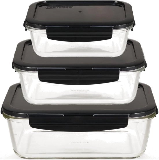 Contenitori di Stoccaggio per Cibo in Vetro con Coperchio, Set di 3 Quadrati e Grandi, Vetro da Forno, Frigorifero e Congelatore, Piatto da Casserole per Forno e Microonde