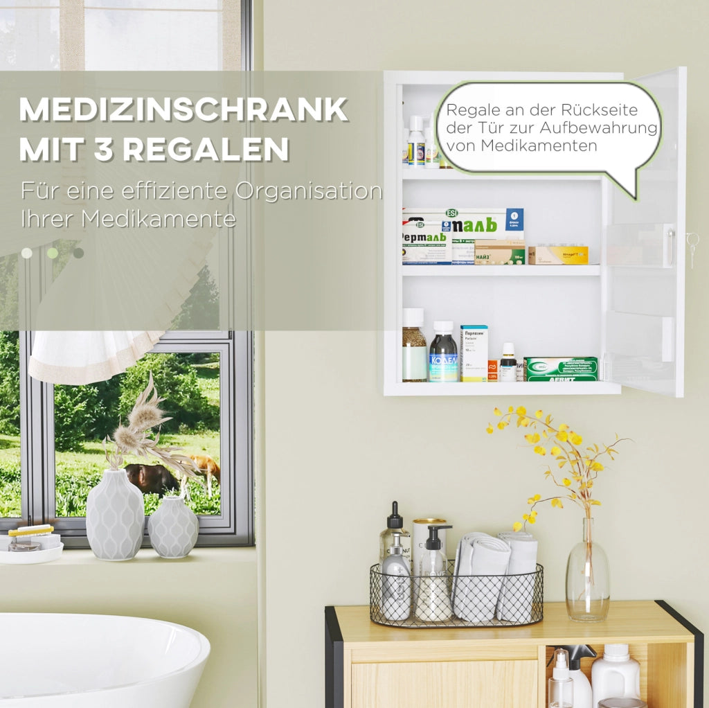Mobiletto da Parete in Acciaio Bianco con Serratura e 2 Chiavi 40x15x53,5 cm per Bagno e Cucina