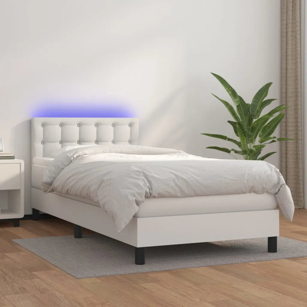 Giroletto Molle con Materasso e LED-Struttura Letto Bianco 80x200 cm Similpelle 811800