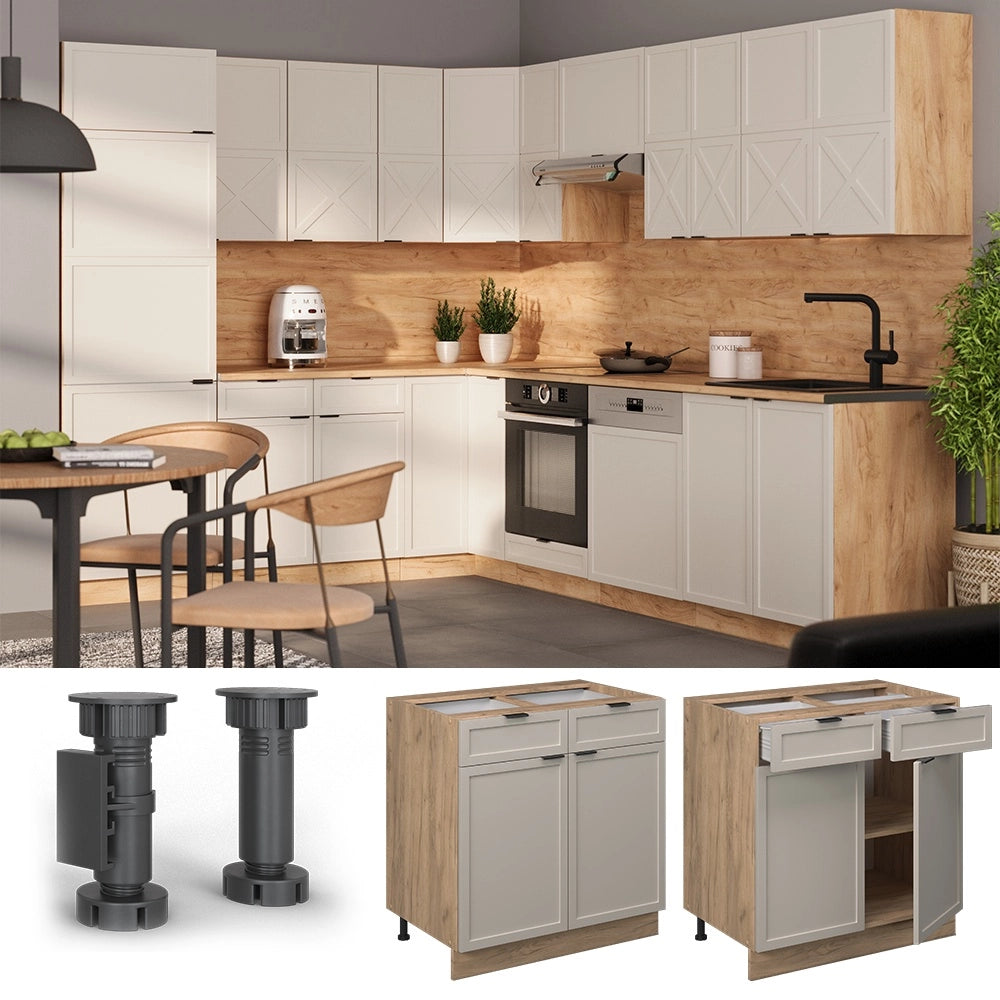 Mobiletto base per cucina Fame-Line GrigioBeige/Rovere dorato 80 cm, PL Marmo Vicco